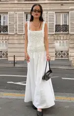 Bradshaw Maxi Dress ~ Rosette Mesh White