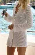 Button Up Coverup ~ White Crochet(XS)