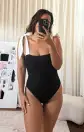 Hudson One Piece ~ Black Scrunch with White Bow(XS)