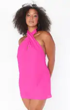 Jasmine Halter Mini Dress ~ Bright Pink(XS)