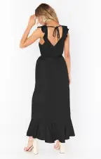 Samantha Ruffle Wrap Dress ~ Black Luxe Satin(XXS)