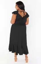 Samantha Ruffle Wrap Dress ~ Black Luxe Satin(XXS)