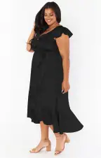 Samantha Ruffle Wrap Dress ~ Black Luxe Satin(XXS)