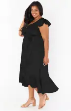 Samantha Ruffle Wrap Dress ~ Black Luxe Satin(XXS)