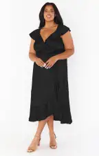 Samantha Ruffle Wrap Dress ~ Black Luxe Satin(XXS)