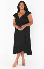 Samantha Ruffle Wrap Dress ~ Black Luxe Satin(XXS)