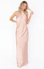 Jasmine Halter Maxi Dress ~ Rose Gold Luxe Satin(XXS)