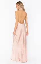Jasmine Halter Maxi Dress ~ Rose Gold Luxe Satin(XXS)