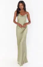 Tuscany Maxi Slip Dress ~ Moss Green Luxe Satin(XXS)