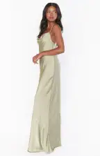 Tuscany Maxi Slip Dress ~ Moss Green Luxe Satin(XXS)