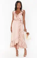 Samantha Ruffle Wrap Dress ~ Rose Gold Luxe Satin(XXS)