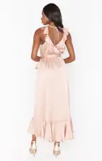 Samantha Ruffle Wrap Dress ~ Rose Gold Luxe Satin(XXS)