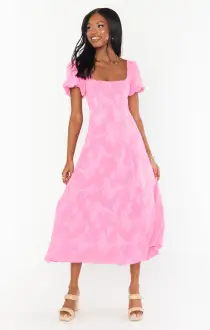 Mia Midi Dress ~ Pink Clip Floral(XS)