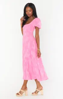 Mia Midi Dress ~ Pink Clip Floral(XS)