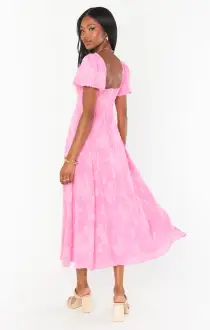 Mia Midi Dress ~ Pink Clip Floral(XS)