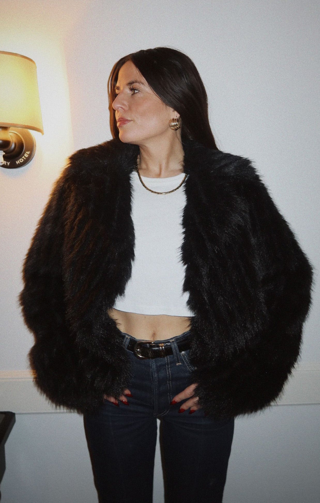 Salt Lake City Cropped Jacket ~ Black Faux Fur