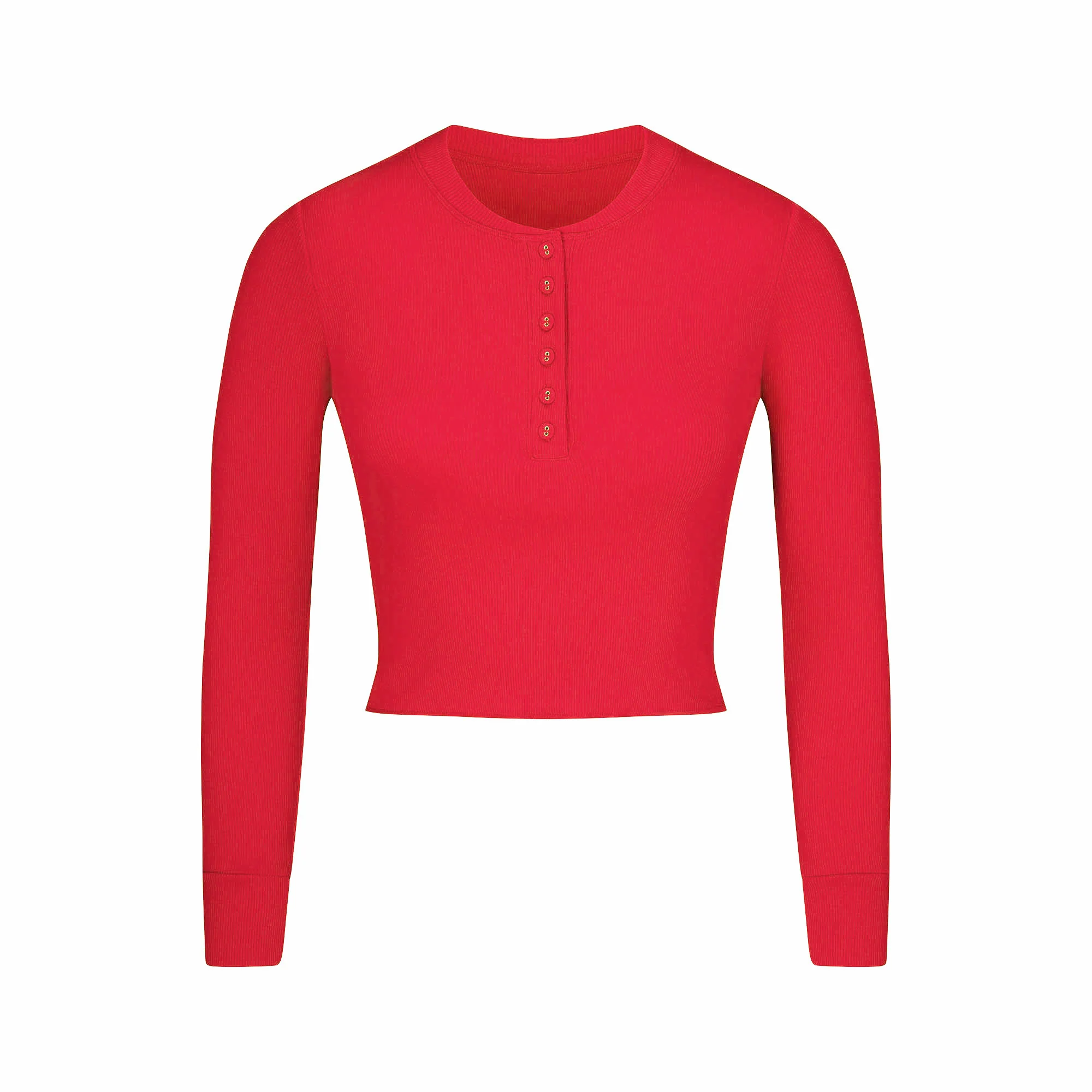 COTTON RIB LONG SLEEVE CROP HENLEY