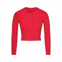 COTTON RIB LONG SLEEVE CROP HENLEY
