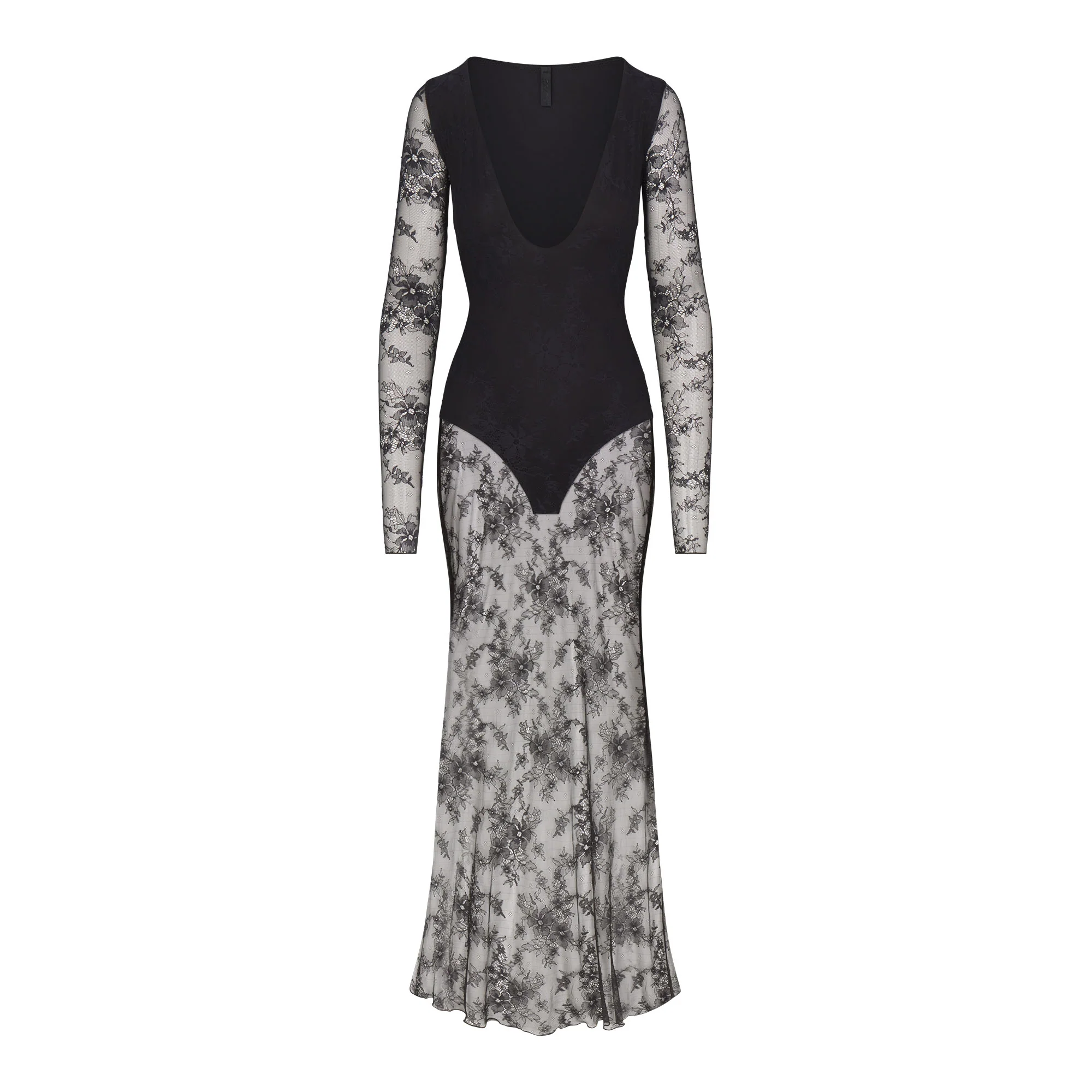 ULTRA FINE LACE PLUNGE LONG DRESS