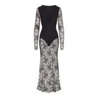 ULTRA FINE LACE PLUNGE LONG DRESS