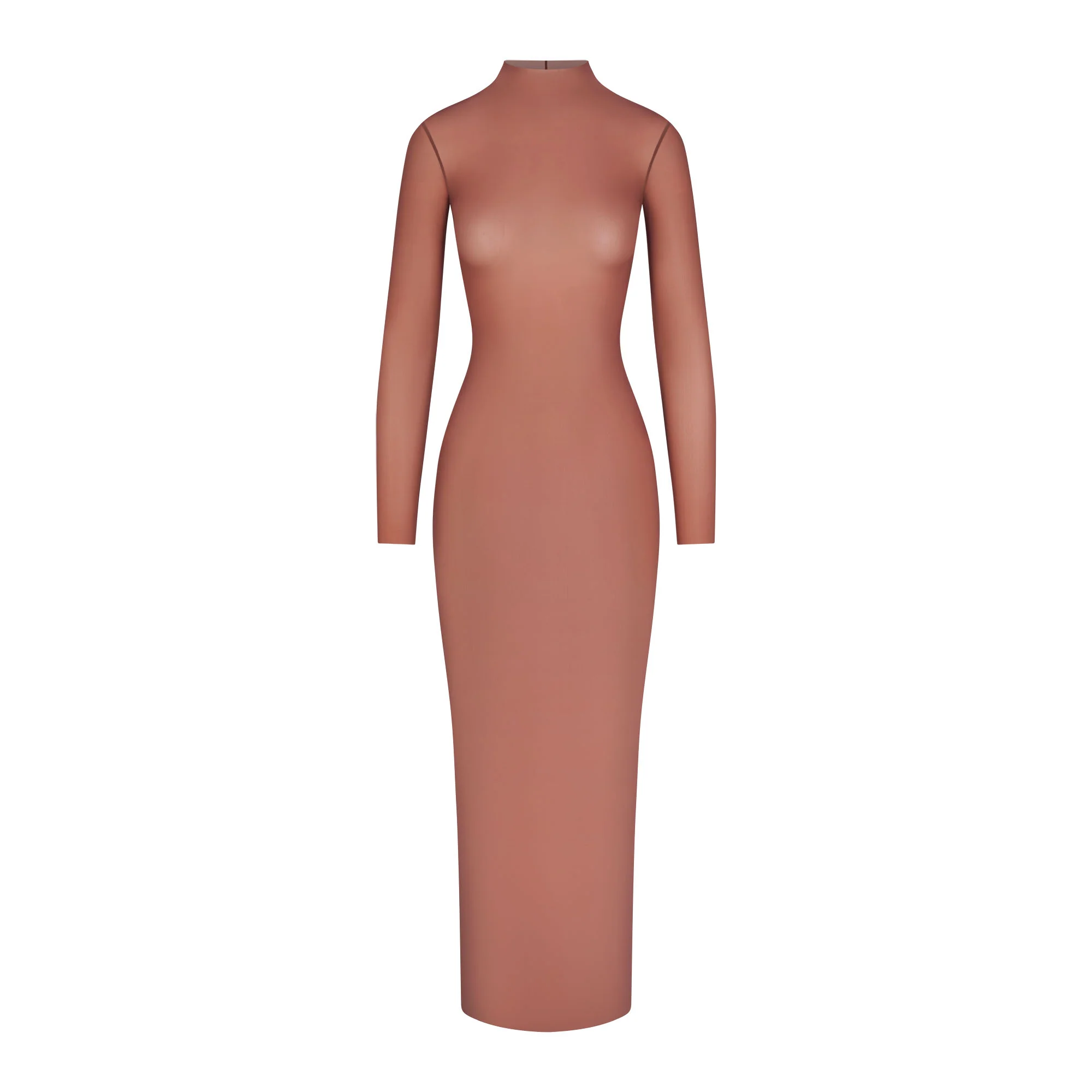 MILKY SHEER MOCK NECK LONG SLEEVE LONG DRESS