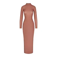 MILKY SHEER MOCK NECK LONG SLEEVE LONG DRESS