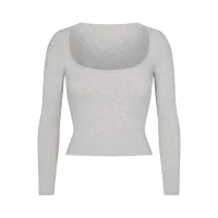 COTTON JERSEY SCOOP NECK LONG SLEEVE TOP