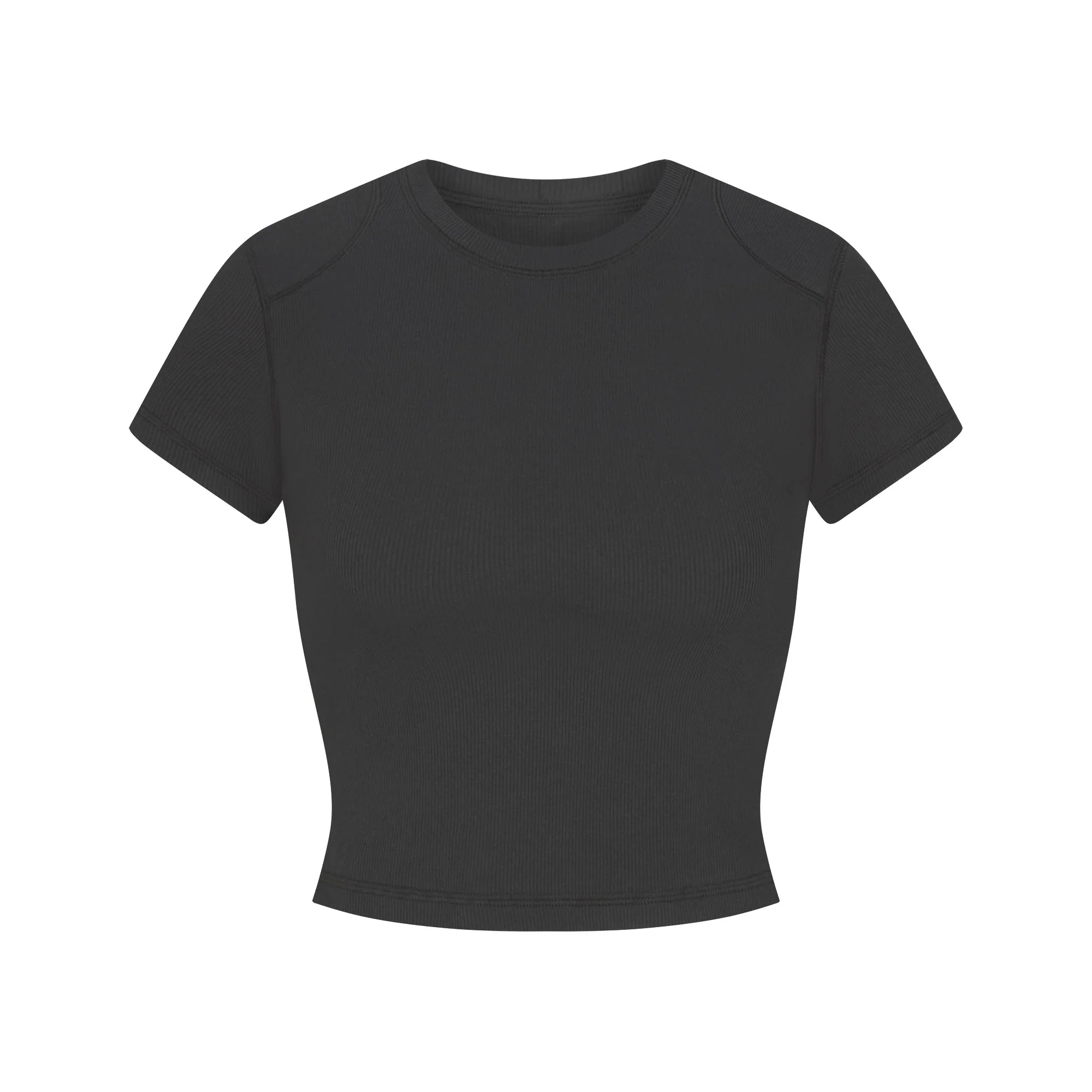 COTTON RIB SHOULDER PAD CROPPED TOP