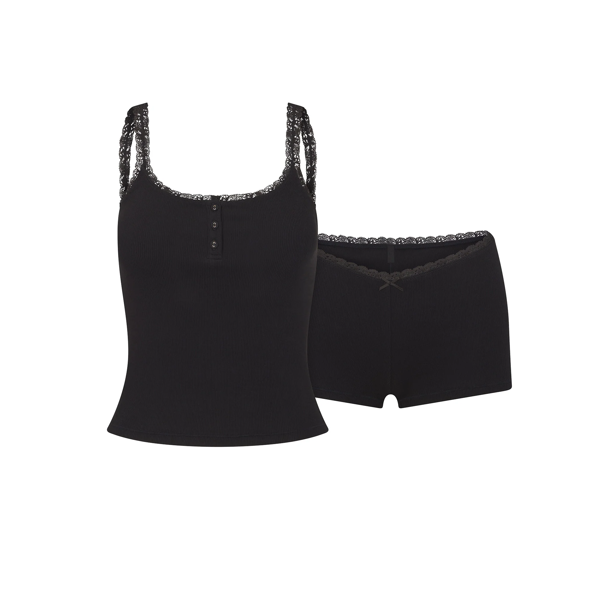 COTTON RIB LACE TANK AND SHORT SET