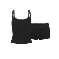 COTTON RIB LACE TANK AND SHORT SET
