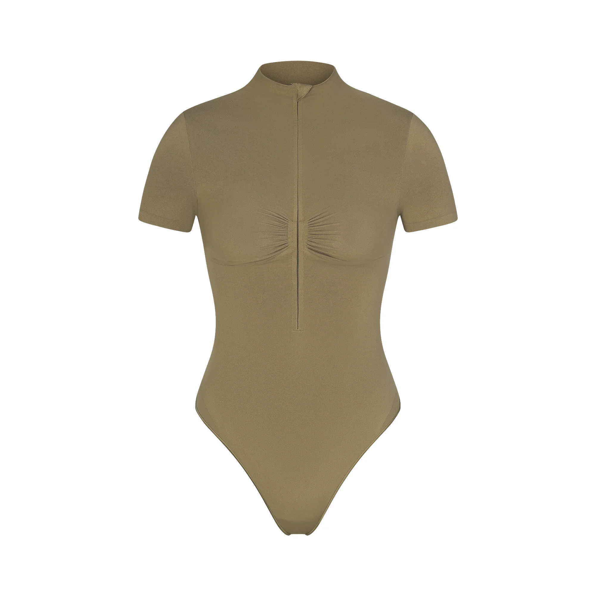 SEAMLESS SCULPT ZIP FRONT T-SHIRT THONG BODYSUIT