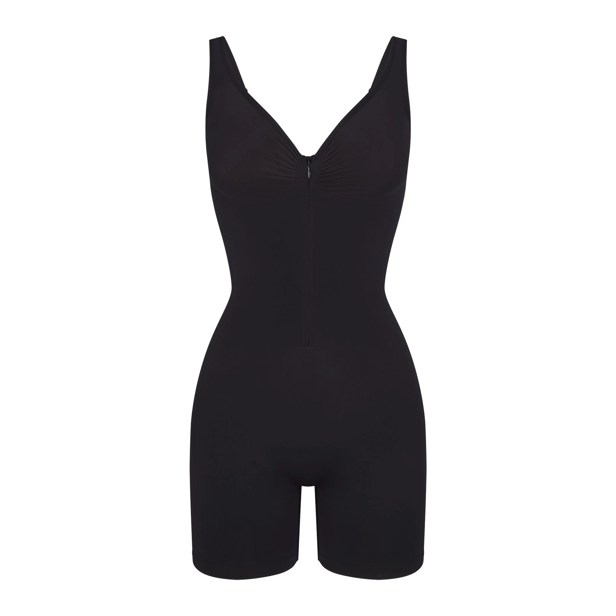 SEAMLESS SCULPT ZIP FRONT MID THIGH BODYSUIT