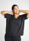V-neck Lounge Tee(Black,XS)