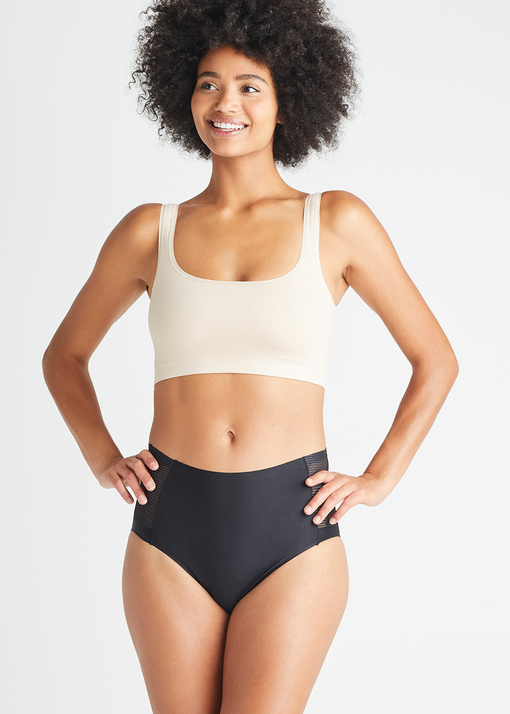 Non-Shaping Bonded Brief w/ Mesh(Black,S)