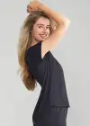 Cap Sleeve Lounge Tee(Black Marl,XS)