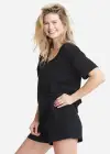 V-neck Lounge Tee(Black,XS)