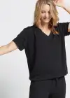 V-neck Lounge Tee(Black,XS)