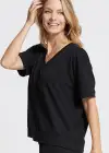 V-neck Lounge Tee(Black,XS)