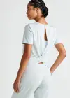 Peek-a-boo Twist Back Top(Misty Blue,XS)