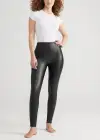 Faux Leather Shaping Legging w/ Side Zip(Black,XS)