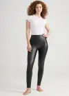 Faux Leather Shaping Legging w/ Side Zip(Black,XS)