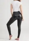 Faux Leather Shaping Legging w/ Side Zip(Black,XS)