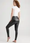 Faux Leather Shaping Legging w/ Side Zip(Black,XS)