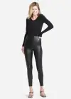 Faux Leather Shaping Legging w/ Side Zip(Black,XS)