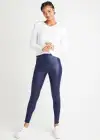 Faux Leather Shaping Legging w/ Side Zip(Medieval Blue,XS)