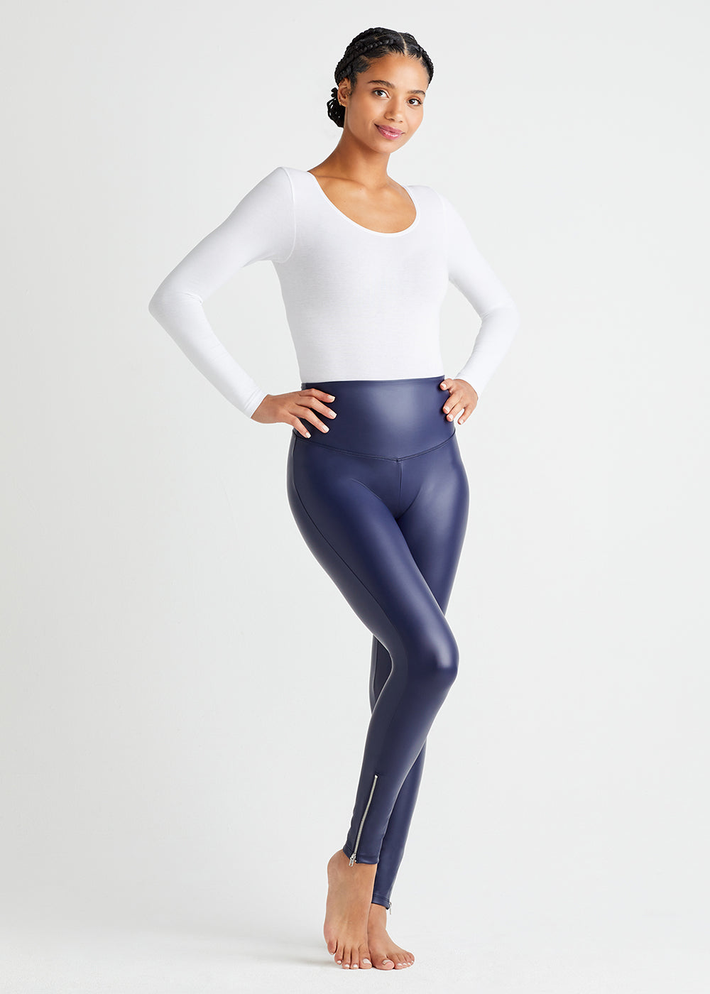 Faux Leather Shaping Legging w/ Side Zip(Medieval Blue,XS)