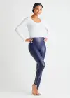 Faux Leather Shaping Legging w/ Side Zip(Medieval Blue,XS)