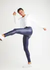 Faux Leather Shaping Legging w/ Side Zip(Medieval Blue,XS)