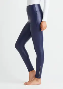 Faux Leather Shaping Legging w/ Side Zip(Medieval Blue,XS)