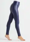 Faux Leather Shaping Legging w/ Side Zip(Medieval Blue,XS)